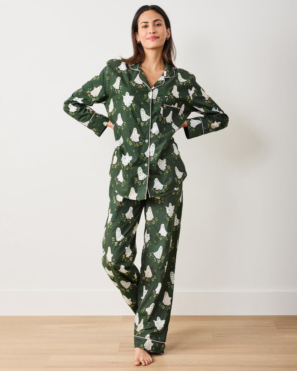 Printfresh Gardening Ghosts Long PJ Set Overgrown Moss Green M